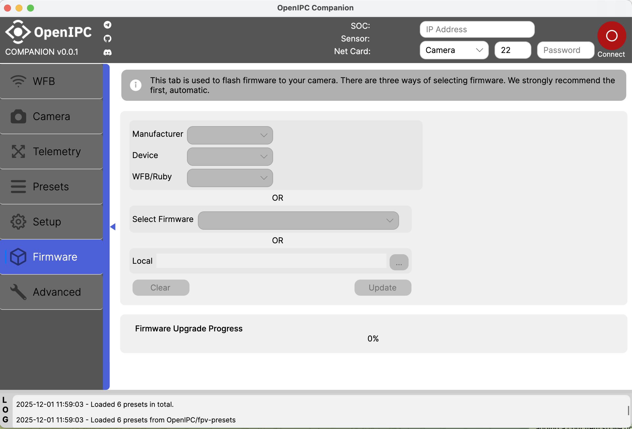 Головне вікно OpenIPC Companion